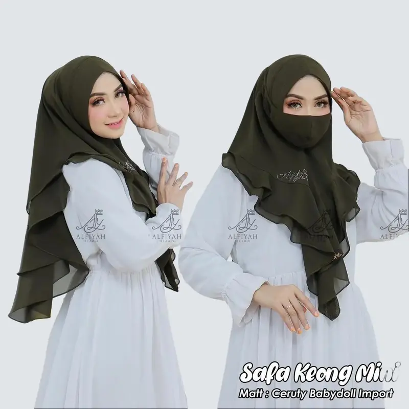 Jilbab Hijab Syar'i Kerudung Khimar Ceruty Babydoll 2 Layer Keong Mini ALFIYAH - Free Masker Muslim Pad Syari Instan Ceruti 0