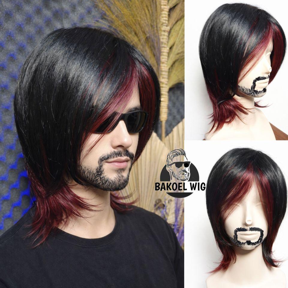 BAKOEL WIG PRIA RAMBUT PENDEK WOLFCUT CURTAIN GAYA ARTIS KOREA kode A5 Curtain warna Dewasa