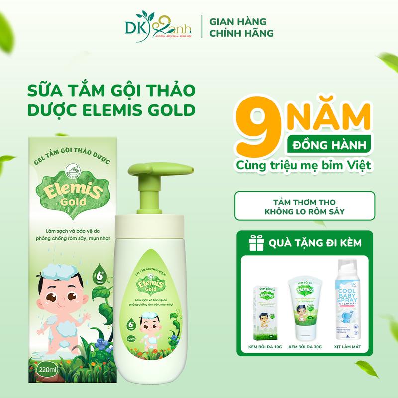  Elemis Gold Sữa Tắm Gội Thảo Dược Cho Bé Từ 6 Tháng Tuổi Bọt Dịu Nhẹ Kháng Khuẩn Tối Ưu 220ml chai - Dược Khoa Xanh 
