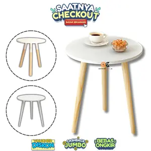 MEJA BULAT PUTIH MINIMALIS / MEJA AESTETIC TERMURAH / Meja hias cafe atau sudut rumah Kaki Silang Square Kayu Estetik Furniture