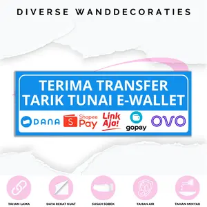 Sticker Penanda Terima Transfer Tarik Tunai E-Wallet - Stiker Pemberitahuan Terima Transfer Tarik Tunai E-Wallet - Stiker Peringatan Terima Transfer Tarik Tunai E-Wallet - Stiker Sign Terima Transfer Tarik Tunai E-Wallet 20x10 CM