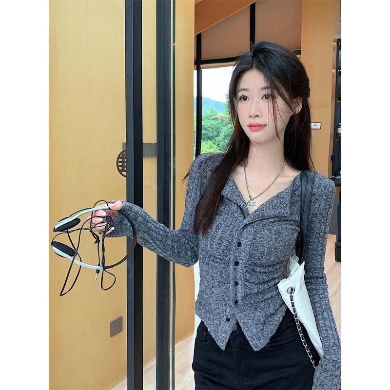 [ JOYFIT ] - ATASAN WANITA KOREA STYLE SERUT LONG SLEEVE KEMEJA BASIC STRETCH RAJUT 1