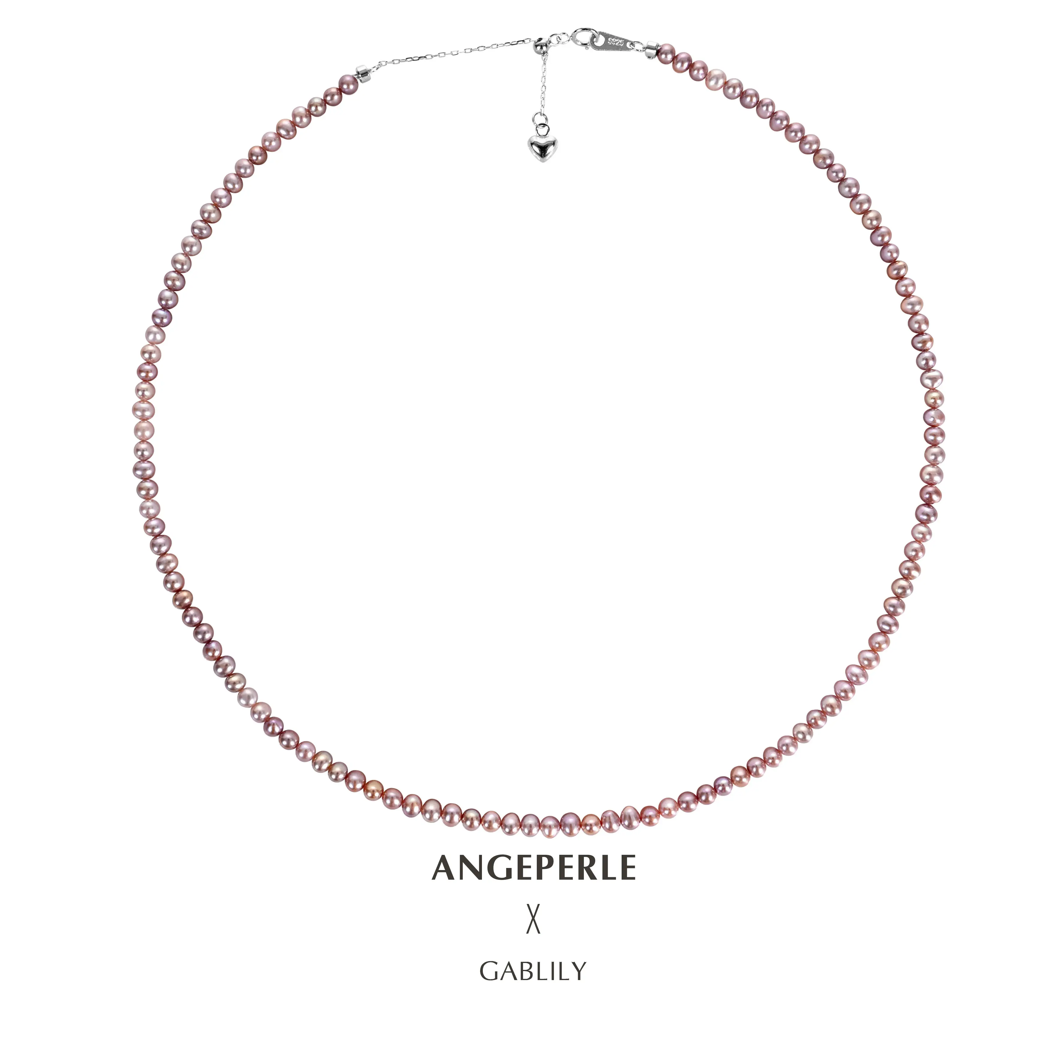 ANGEPERLE S925 silver freshwater pearl purple bead millet bead necklace 3-4mm （TSJCY798）