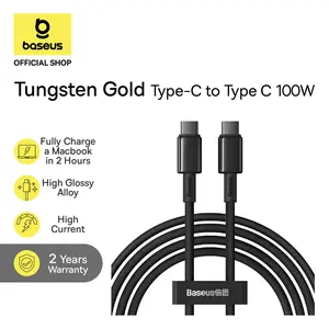Baseus Tungsten Gold Fast Charging Data Cable Type-C to Type-C 100W 1Meter Black | Kabel Charging Type-C Hitam Wire