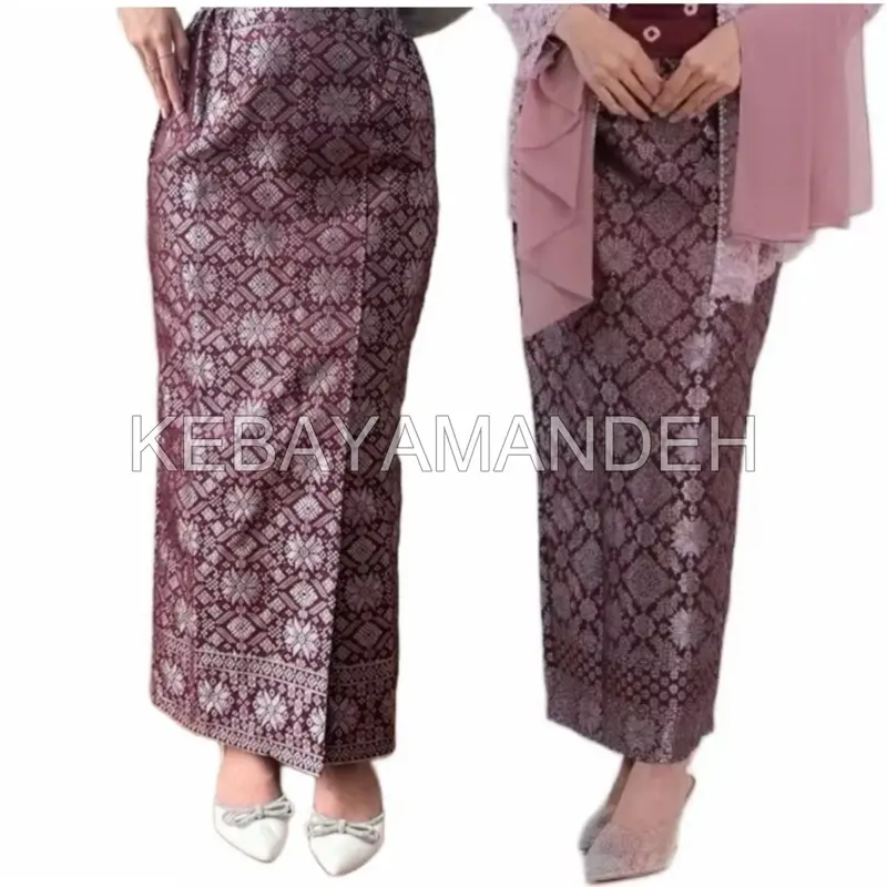 KEBAYAMANDEH - Rok Span Songket Palembang Karet Kiri Kanan Belah Bagian Depan