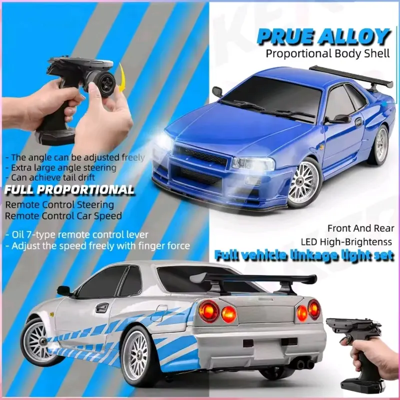 RC DRIFT RWD NISSAN SKYLINE GTR R34 R-34 BODY METAL ALLOY SCALE 1/18 FAST FURIOUS BRIAN Remote Toys Control 2