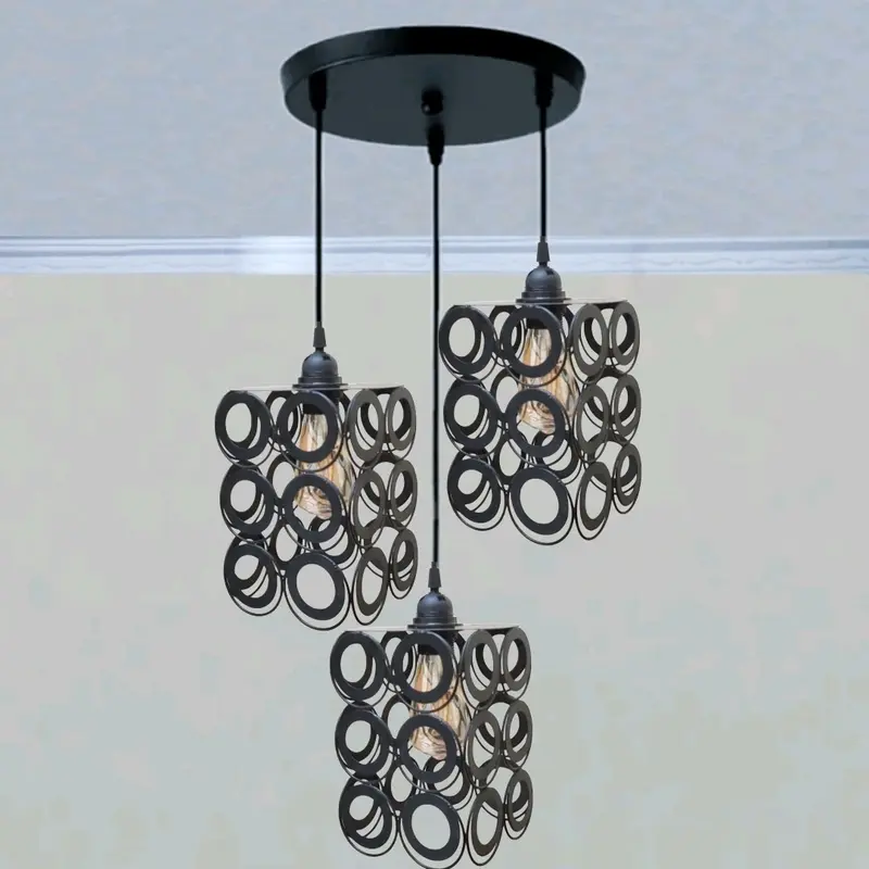 lampu gantung hias 3in1 Set Minimalis  Hitam Bohlam Bulat 4