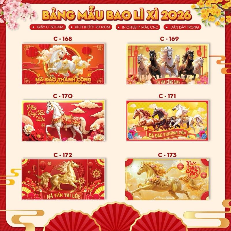 Combo 50 100 bao lì xì bộ ngựa 168-173 giấy bóng c150