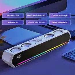 JK-1119 Speaker Meja Bluetooth RGB, Audio Esports Long Strip dengan Cahaya Cerah, Speaker Meja Bluetooth 5.3, Suara Surround Stereo dengan Dinding Gema