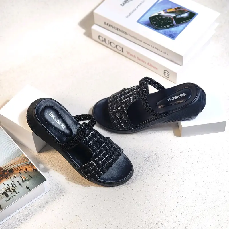 MAXSKILL ~ BERTHA sandal slop korean style sandal slipper sandal wanita wedges kekinian slop size 37-40 Hitam Sendal Cewek 3