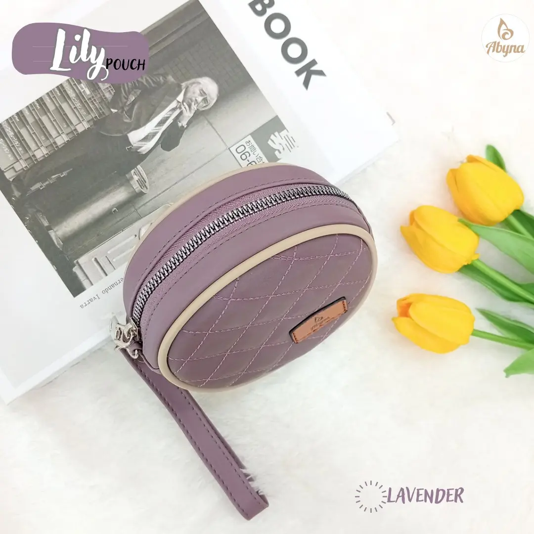 (ZELYA) LILY POUCH BY ABYNA, Pouch Bulat, Pouch wanita, Dompet Mini, Motif bordir Waterproof dompet  bulat  koin