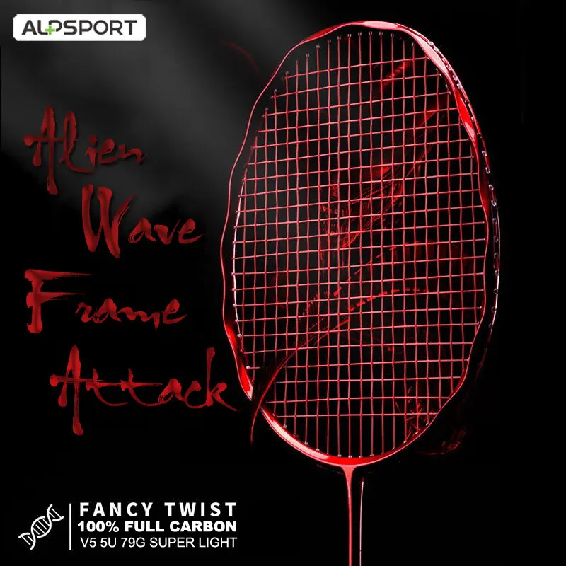 ALP V5 PRO Max 32Lbs 5U T800 Raket Bulutangkis Ofensif Serat Karbon Penuh Teknologi Bantalan MXH + Rangka Angin Pemecah Gelombang Badminton