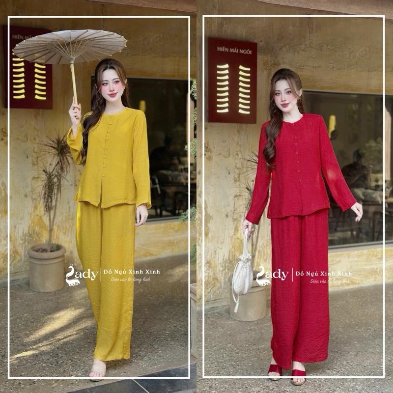 Set Đi Chùa Dạo Xuân Chụp Ảnh Tết 2026 Sang Trọng Thanh Lịch Cao Cấp – Pháp Phục Tay Dài Tằm Đũi Hai Lớp Lady Dáng Dài Thướt Tha Bay Mềm Như Sương