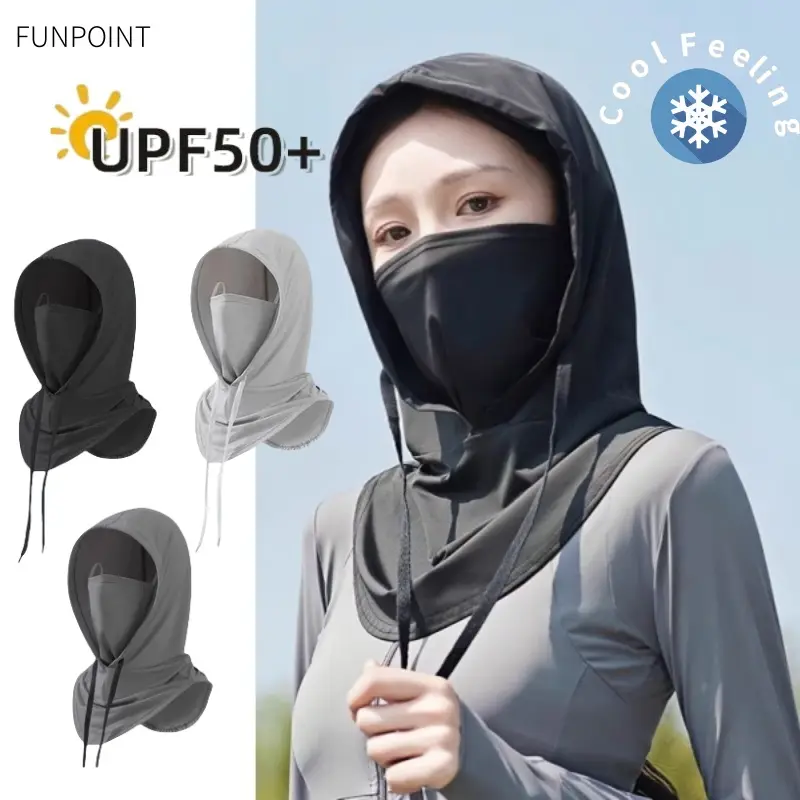 【COD】FUNPOINT Sunscreen Hat Drawstring Headscarf Hat MenAnd Women lce Silk Neck Muslin Face Mask WithHoodie Headscarf Cool feeling hat
