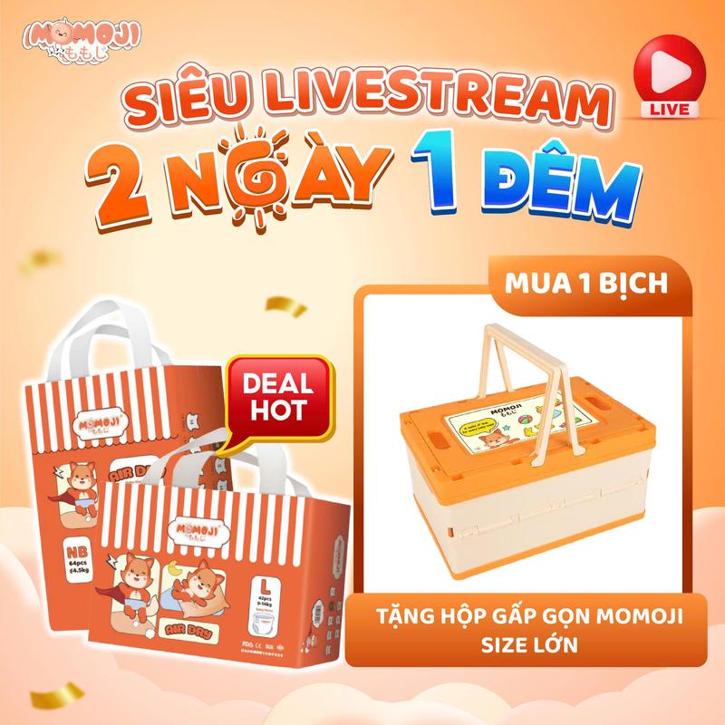 [SIÊU LIVE 2N1D] TÃ BỈM DÁN/QUẦN MOMOJI AIR DRY MỎNG MỀM, SIÊU KHÔ THOÁNG, THẤM HÚT TỐT CHO BÉ - TẶNG NGAY HỘP GẤP GỌN ĐA NĂNG