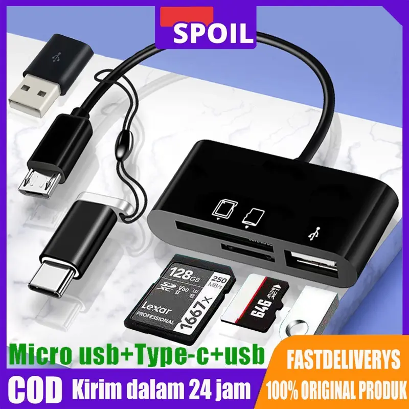SPOIL Card Reader 3 in 1 OTG Type-C Micro SD/TF Flash Drive Card Reader Data Reader Cable Card Reader AdaptoActual Card Reader 3 in 1 OTG Type-C Micro SD/TF Flash Drive Card Reader Data Reader Cable Card Reader Adapto Computer Device 0