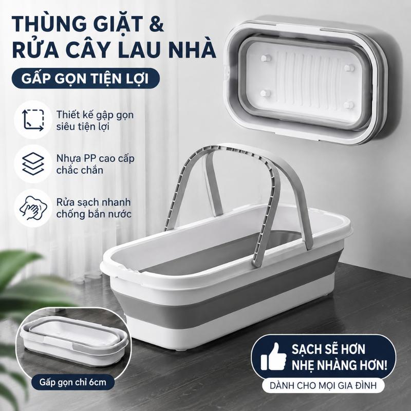 Xô gấp gọn，Xô Chậu Gấp Gọn Silicon Đa Năng, Dùng Lau Nhà, Giặt Đồ, Có Tay Cầm，Thùng gấp gọn，Thùng lau nhà