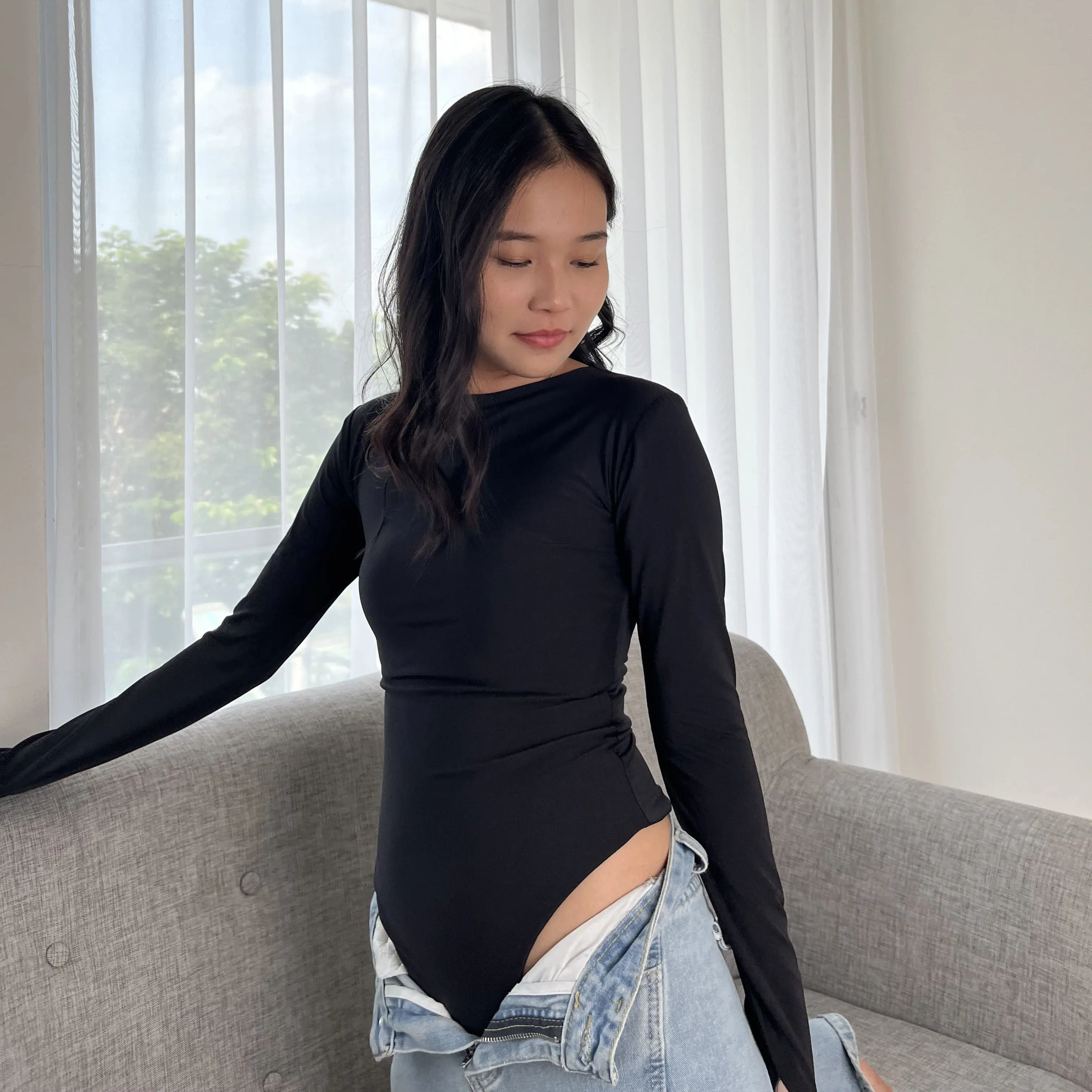 KHLOE Bodysuit Wanita - Atasan Bodysuit Wanita Lengan Panjang - Bodysuit Hijab Friendly