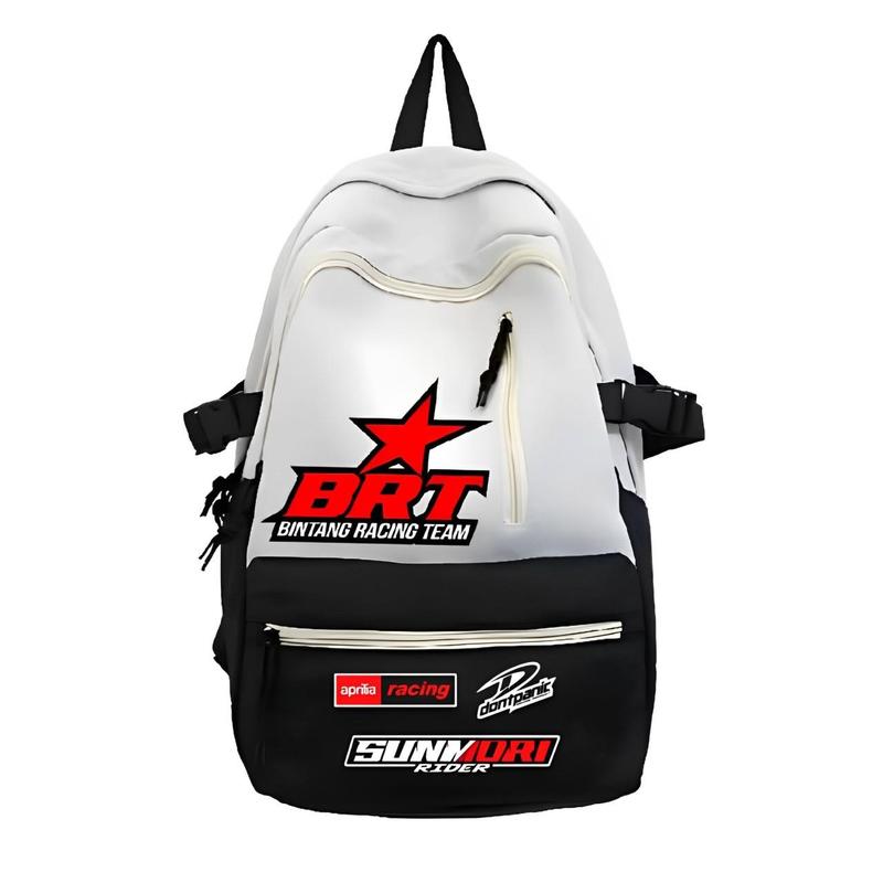 Tas Ransel Sekolah Pria Multifungsi Motif Racing Ransel Simpel Elegan  Sekolah Backpack Travel Hitam Cream