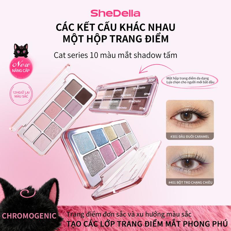  【COD - Hàng có sẵn  HSD 3 năm  - Giao hàng trong 24h Bảng Phấn Mắt 10 Màu SheDella Cao Cấp: Lên màu chuẩn dễ tán phủ lâu trôi mịn mượt không bết dính dưỡng ẩm không vón cục 10g 