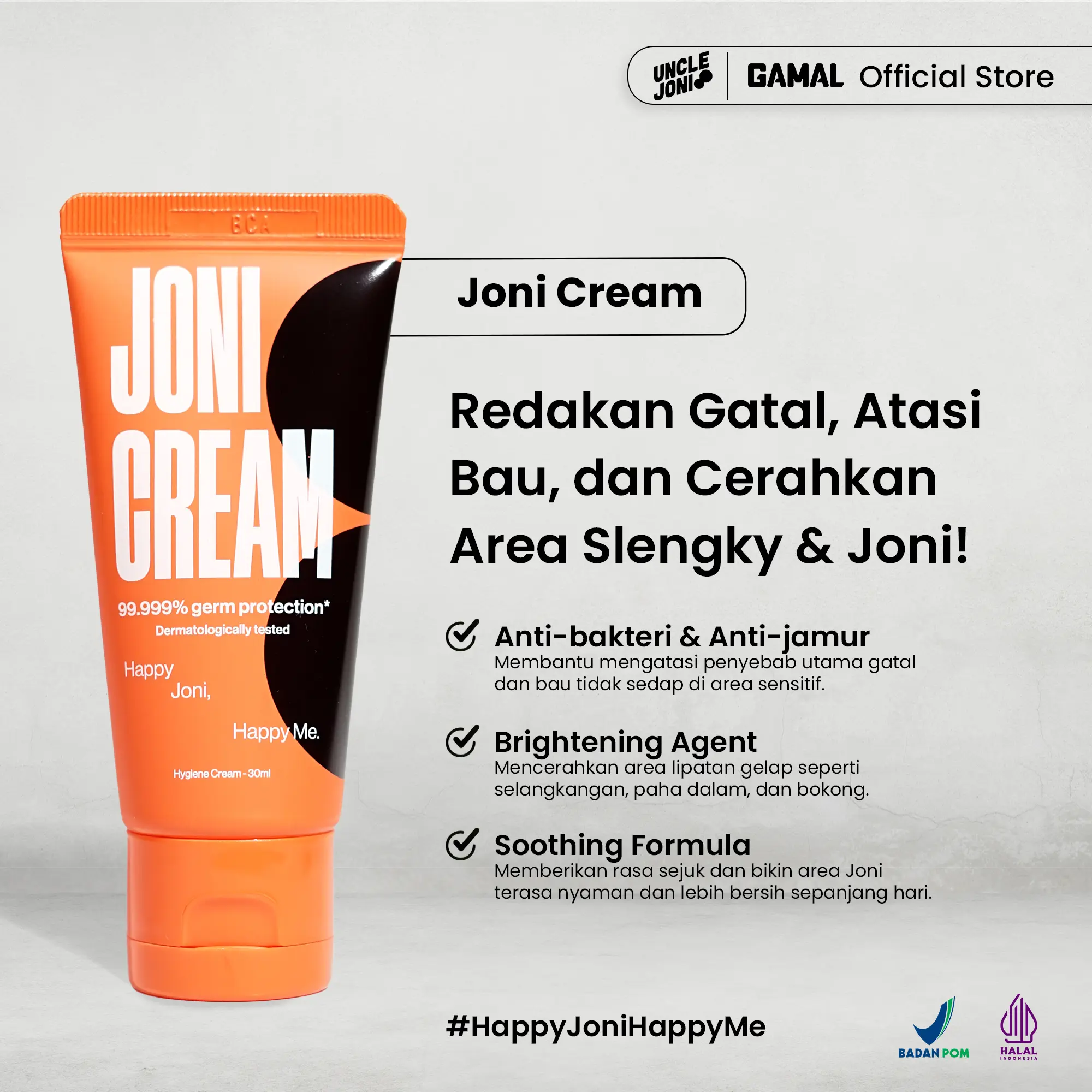 GAMAL | Joni Cream | 30ml | Dermatology Tested | Krim Perawatan Untuk Area Lipatan Pria | Mencerahkan dan Melembabkan Selangkangan