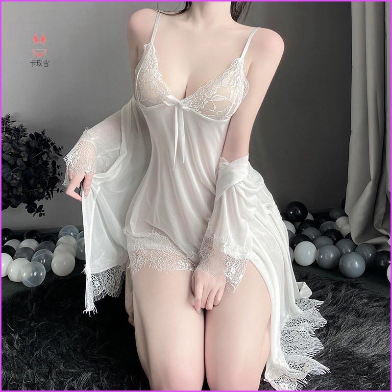 Set Váy ngủ ren 2 dây + Áo choàng đẹp Sexy gợi cảm xuyên thấu quyến rũ cao cấp