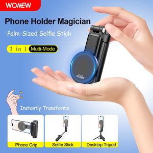 WONEW Z2 Magnetic Phone Grip 3-in-1 Mini Tripod Versatile Shape Palm-Size Multi-Function Extendable Desktop Phone Holder with Detachable Remote Shutter for Vlog