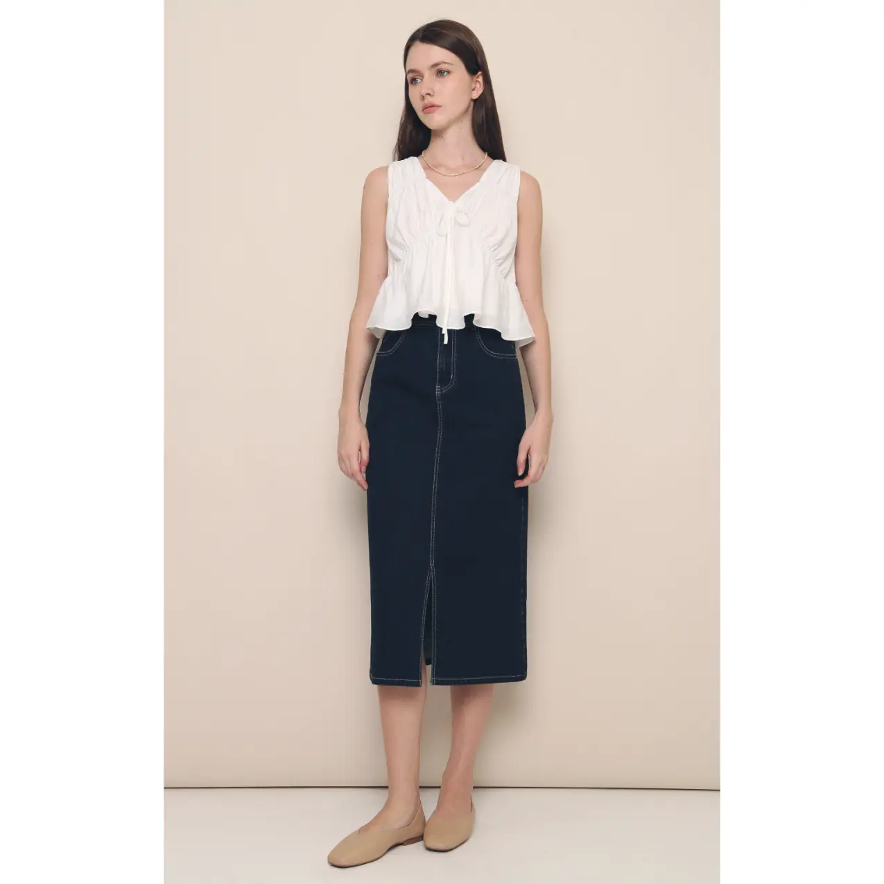 Kelly Ruche Tie Blouse White (Hollyhoque)