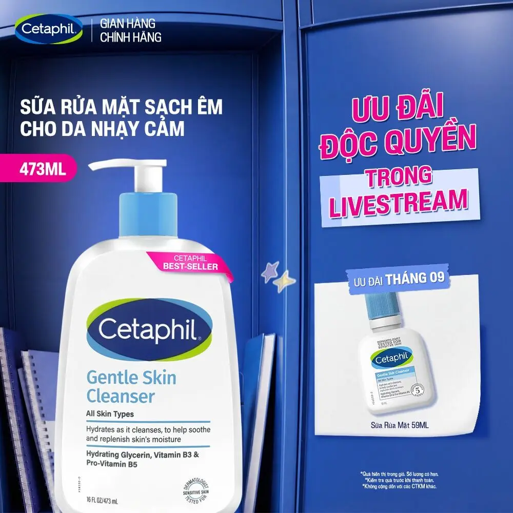 Sữa rửa mặt cho da nhạy cảm Cetaphil Gentle Skin Cleanser 473ml