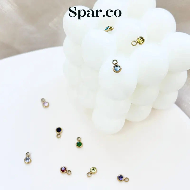 Spar.co Liontin Emas Birth Stone Model Bulat Mini - Zircon Birth Stone Pedant Mutiara Bulan Kelahiran Kalung Gelang Custom SP-AAF1220 2