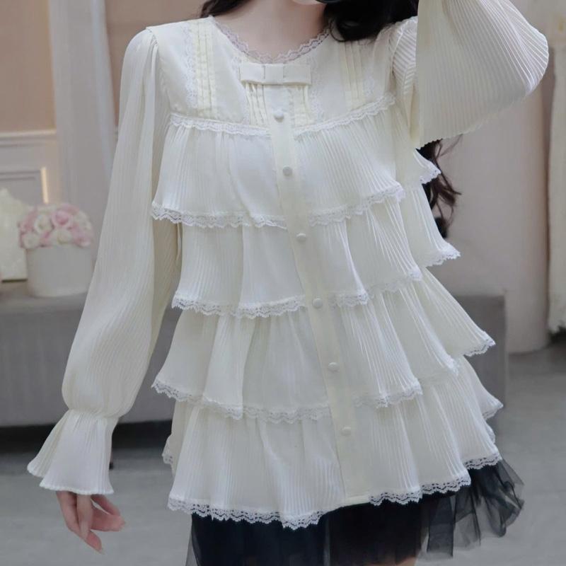  Áo babydoll thiết kế bốn tầng bèo nhún ren phối nơ voan tơ tiểu thư AN HY AH316 