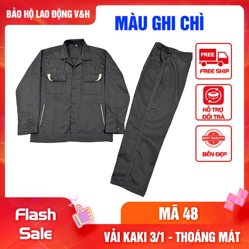 Bộ Quần Áo Bảo Hộ Lao Động Nam Dài Tay Mã 48 - Có Cổ Sơ Mi, Quần Không Có Túi Hộp, Vải Kaki 3/1 Dày Dặn, Bền Bỉ, Thoáng Mát, Chống Nắng Nóng Tốt - Menswear Cotton