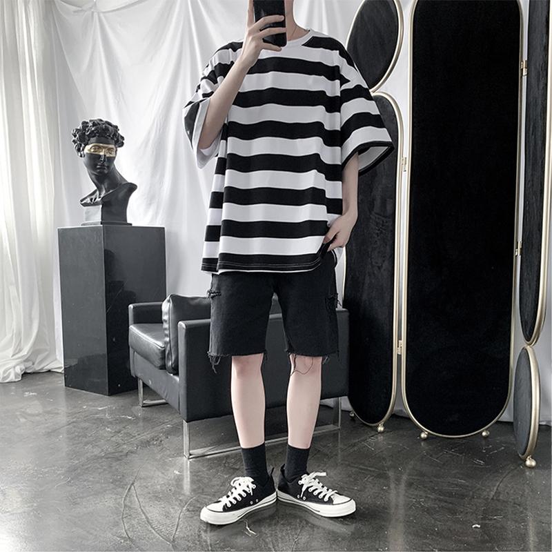 Product Introduction of Vintage striped T-shirt men's clothing Korean-style comfortable fine cloth fashion unisex clothes 32