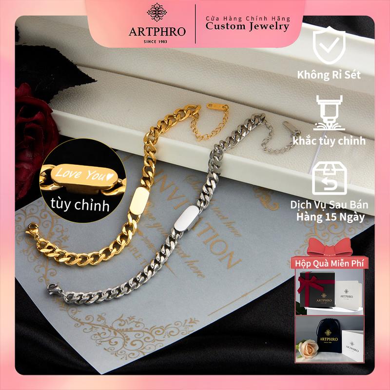 ARTPHRO【Tên tùy chỉnh Vòng tay Cuba dành cho nam và nữ Vòng tay thép titan không phai màu.