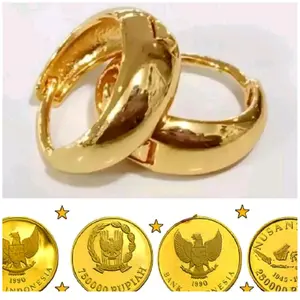 Anting Jepit Polos Koin Logam Emas 24K Gold Fhasion Wanita Cantik Kekinian Anti Luntur Dan Tidak Mudah Berkarat Perhiasan Hadiah Earrings