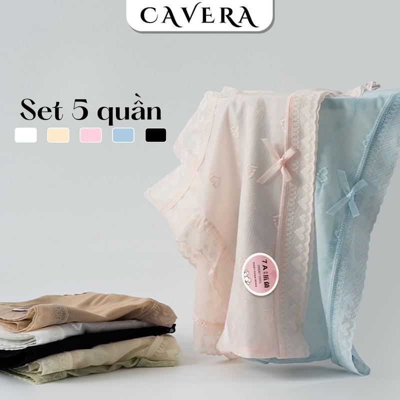 Set 5 Quần Lót Nữ Ren Hình Trái Tim Cao Cấp Đính Nơ Gợi Cảm , Quần Chip Ren May 2 Lớp Đáy Giúp Kháng Khuẩn CAVERA Women L2433