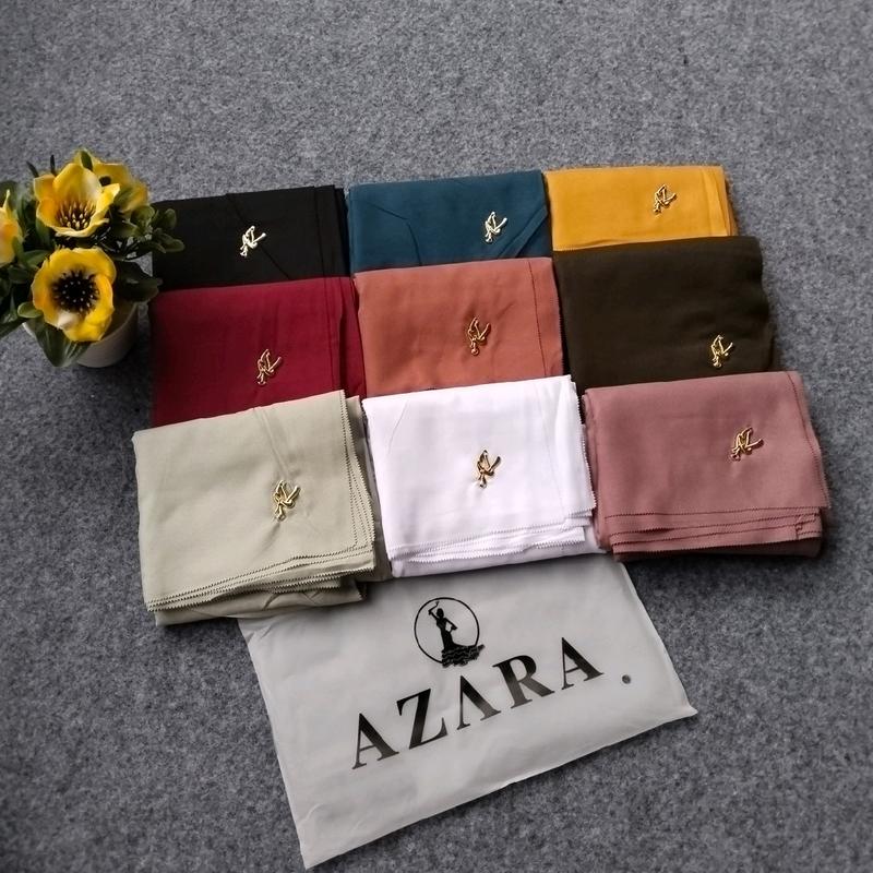 Azara Sultan Voal Polos Hijab Segiempat Bahan Voal Premium Metal Logo Pouch / Logo Print Kemasan Plastik ukuran standar 2