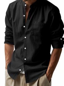 Camisa casual de hombre de manga larga, tejido de lino de alta gama y amigable con la piel, 95% lino 5% poliéster, transpirable y cómoda, para primavera y otoño