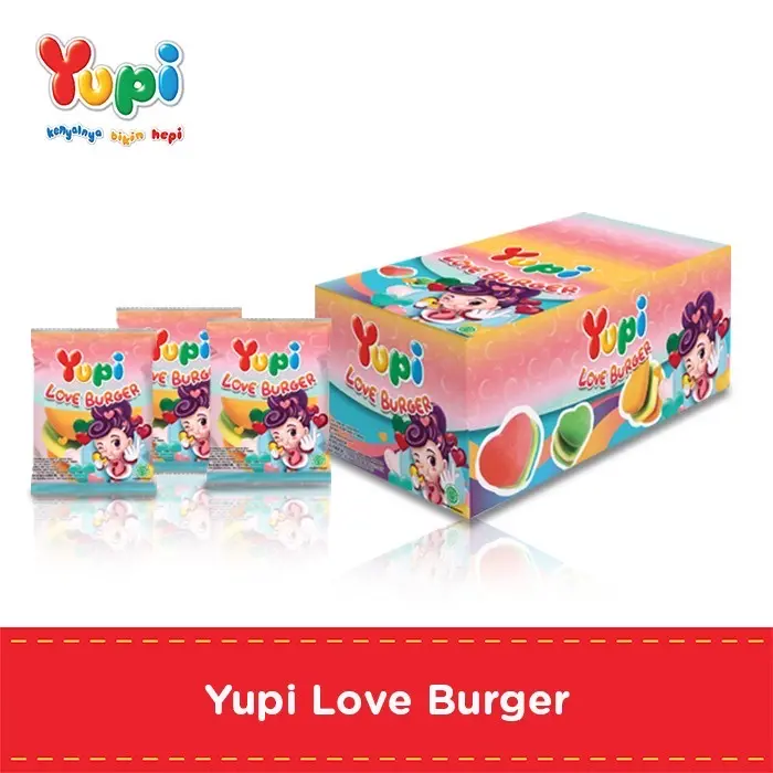 Yupi Gummy Love Burger 12 x 10 gr Rasa Buah  By Jadoel Snack Food Candy Jelly Permen