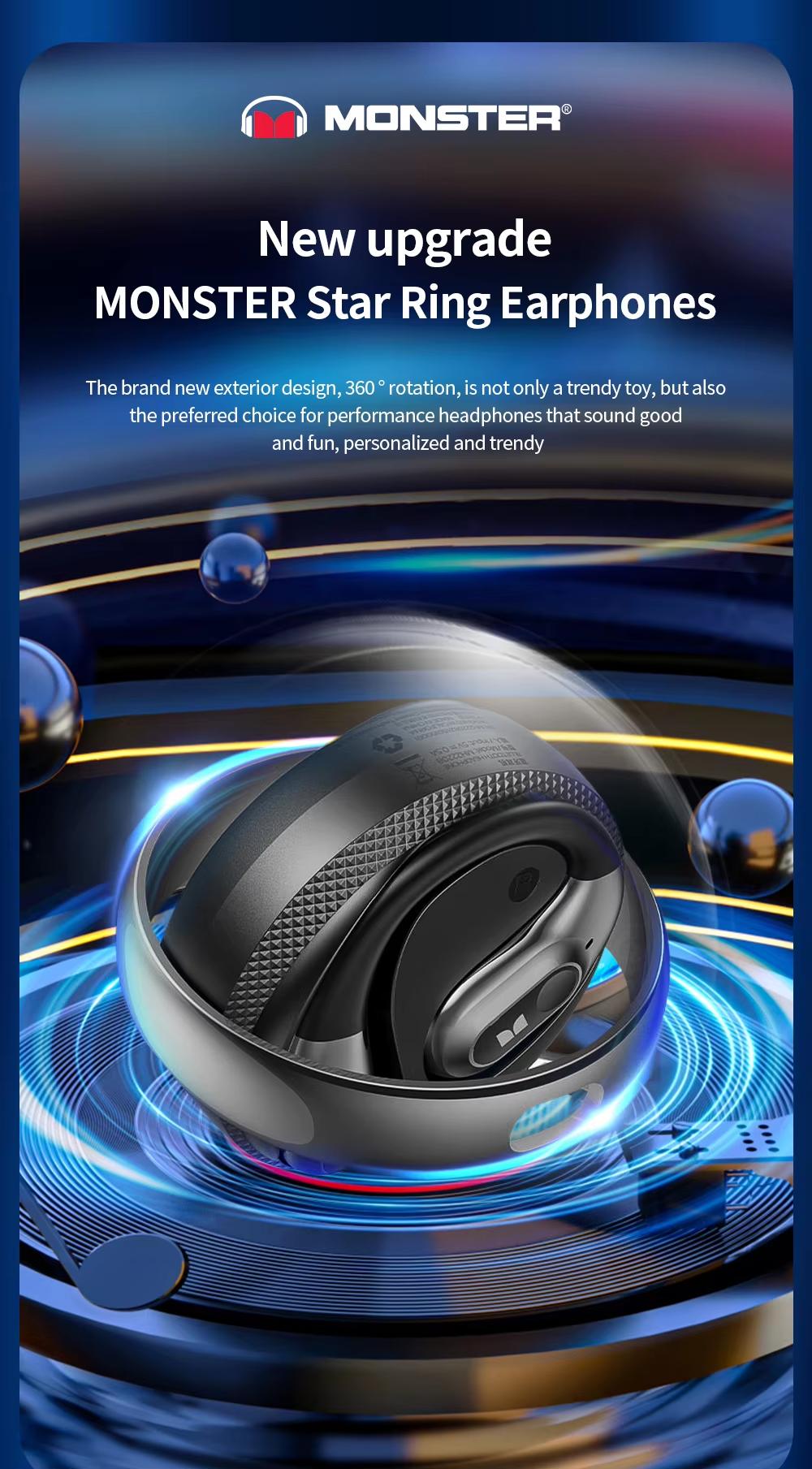 Monster AC330 Open Ear Earphone Bluetooth 5.4 Wireless IPX5 Waterproof ...