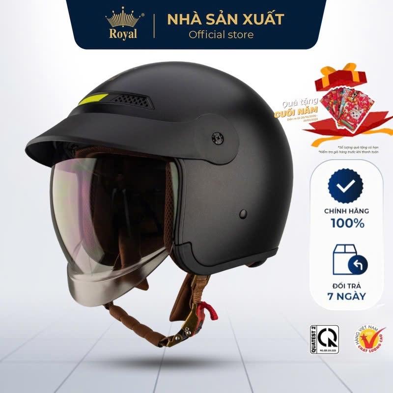 Mũ Bảo Hiểm Kính Âm Kèm Lưỡi Trai Royal Helmet M139 LUXURY Nón 3 phần 4 Royal Chính Hãng