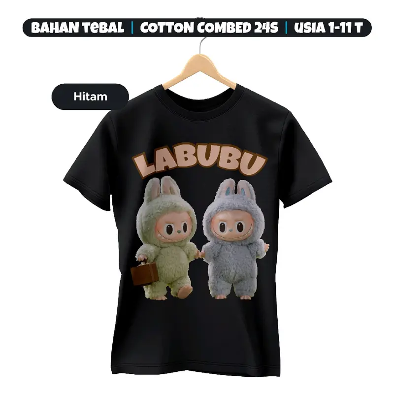 Kaos Anak Cewek Cowok Labubu 2 Katun Combed 24s 1-11 th Kain Tebal Cotton Perempuan 7