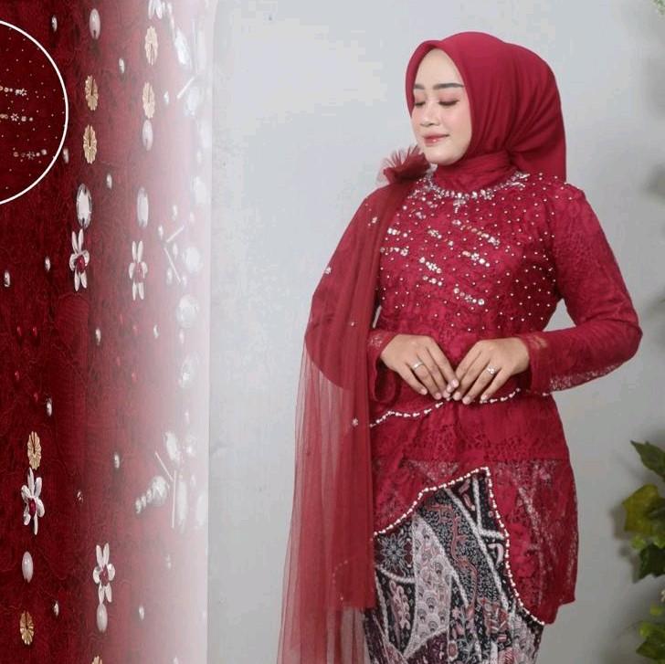 Atasan Kebaya Brokat Selena Payet Slendang Tille Polos Baju Pesta Wisuda rok kebaya 2