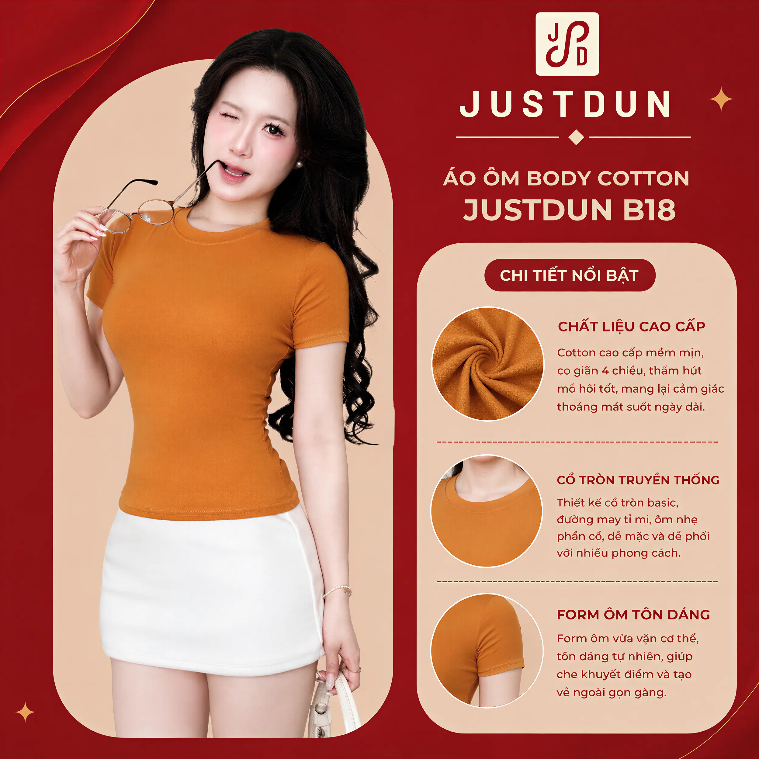 JUSTDUN Áo Thun Nữ Ôm Thắt Eo Body JUSTDUN B18 Cổ Tròn Tay Ngắn, Cotton Mịn Co Giãn 4 Chiều, Mềm Mại Thoáng Khí. | BigBuy360 - bigbuy360.vn JUSTDUN Áo Thun Nữ Ôm Thắt Eo Body JUSTDUN B18 Cổ Tròn Tay Ngắn, Cotton Mịn Co Giãn 4 Chiều, Mềm Mại Thoáng Khí. | BigBuy360 - bigbuy360.vn