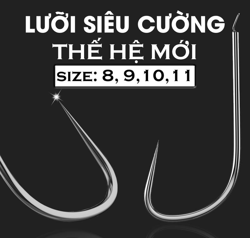   MUA 100 TẶNG 100  Lưỡi Câu Cá Siêu Cường Rô Phi Thê Hệ Mới - Size số 8 9 10 11 - Gọng Chắc Lưỡi Bén Hợp Kim Hạn Chế Gỉ Có Yếm Chống Trượt Dây 