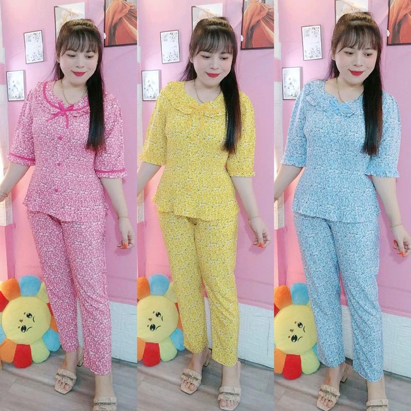 Quần dài Đồ bộ nữ áo dập ly tay lỡ nhiều màu from 40-70kg Áo Women đồbộ mặc nhà