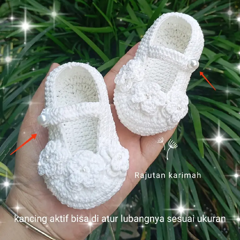 sepatu bayi perempuan rajut cantik hias bunga usia 0-1 tahun 3