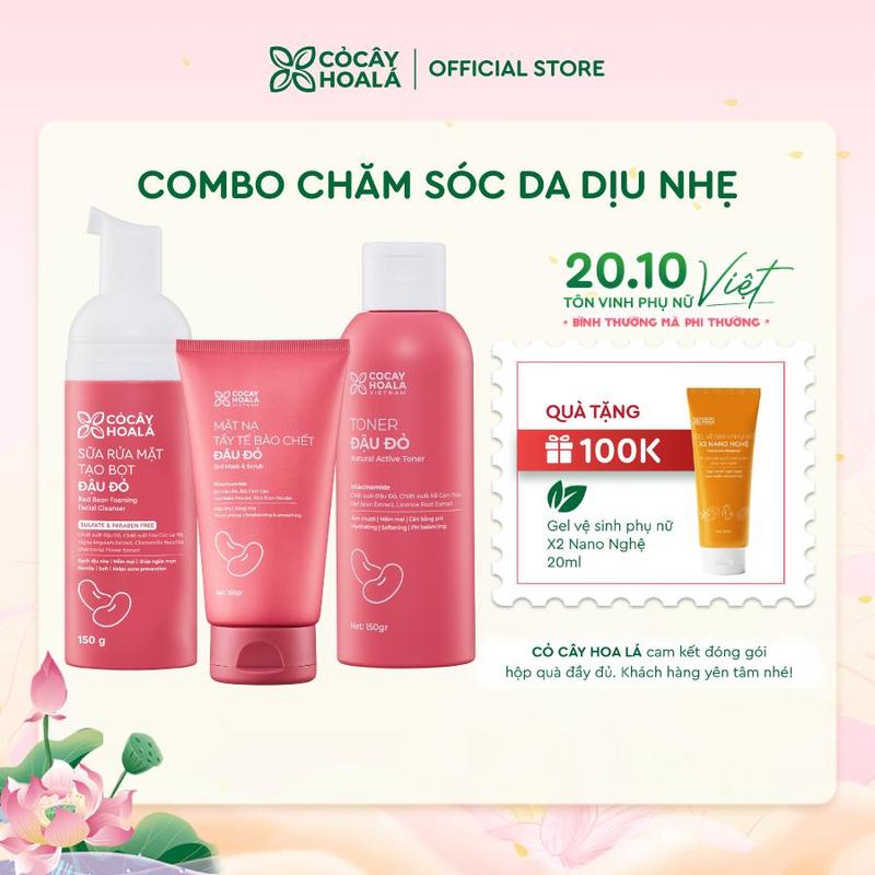[LIVESTREAM] Combo chăm sóc da Đậu Đỏ: Sữa rửa mặt tạo bọt Đậu Đỏ 150g, Mặt Nạ Tẩy Tế Bào Chết Đậu Đỏ 2in1 150g, Nước Hoa Hồng Đậu Đỏ 150g - Làm sạch, Dưỡng Da, Hỗ Trợ Cấp Ẩm, Hỗ Trợ Tẩy Da Chết Skincare