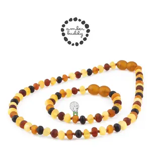 Amber Buddy | XR53MM Kalung & Gelang Bayi Baltic Amber Multicolour Brown Matte - 32cm & 14cm