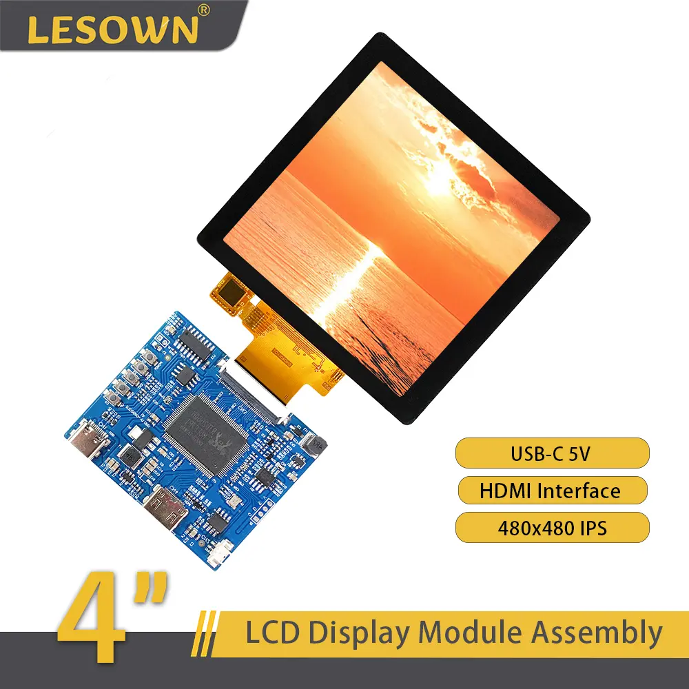 LESOWN 4 inch mini LCD Display Small Size Touch Screen SPI 40PIN 720x720 USB-C 5V Module with Driver Board for Raspberry Pi